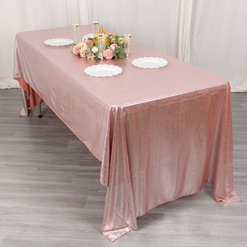 Create a Magical Atmosphere with the Rose Gold Shimmer Sequin Dots Tablecloth