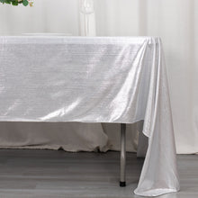 60x126inch Silver Shimmer Sequin Dots Polyester Tablecloth, Wrinkle Free Sparkle Glitter
