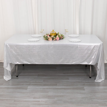 Silver Shimmer Sequin Dots Polyester Tablecloth: Elevate Your Event with Elegance and Glamour