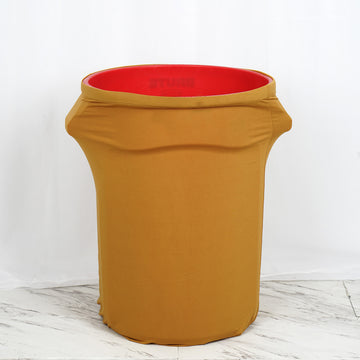 Gold Stretch Spandex Round Trash Bin Container Cover 41-50 Gallons