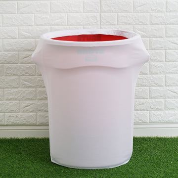 White Stretch Spandex Round Trash Bin Container Cover 41-50 Gallons