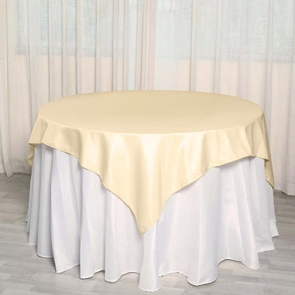 Polyester Square Table Overlay 70"x70" Beige - Wrinkle-Resistant Table Topper