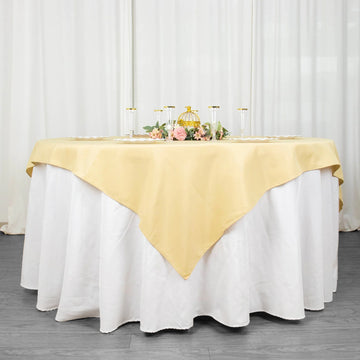 Add a Touch of Luxury with the Champagne Premium Seamless Polyester Square Table Overlay