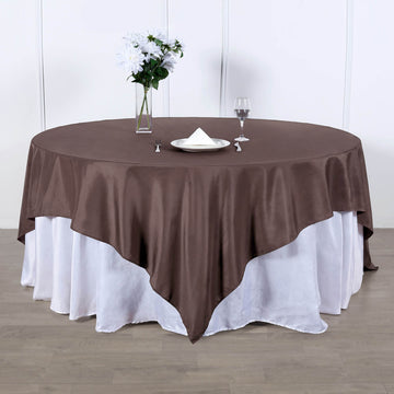 Upgrade Your Event Decor with a Chocolate Square Polyester Table Overlay