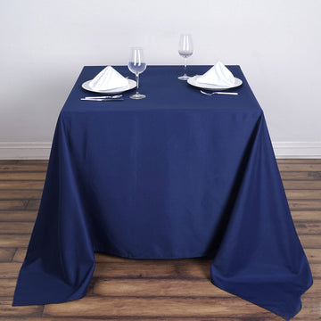 Elevate Your Event with the Navy Blue Square Seamless Polyester Tablecloth