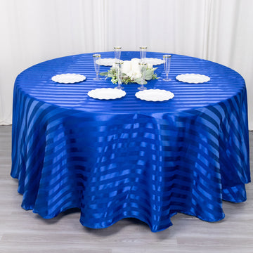 Create Unforgettable Moments with the Royal Blue Satin Stripe Seamless Round Tablecloth