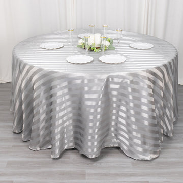 Create Unforgettable Moments with the Silver Satin Stripe Seamless Round Tablecloth 120