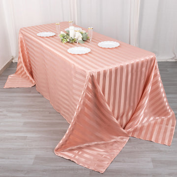 Experience Timeless Beauty with the Dusty Rose Satin Stripe Tablecloth