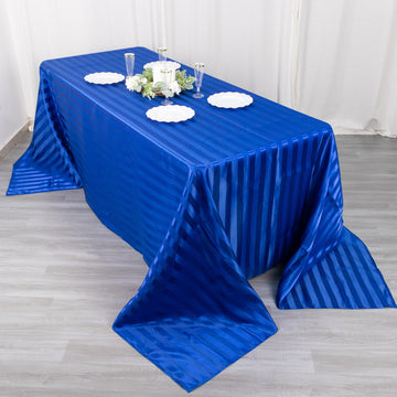 Indulge in Elegance with the Royal Blue Satin Stripe Seamless Rectangular Tablecloth