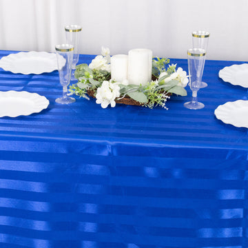 Elevate Your Event with the Royal Blue Satin Stripe Seamless Rectangular Tablecloth