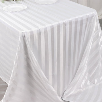Elegant White Satin Stripe Seamless Rectangular Tablecloth 90"x132"