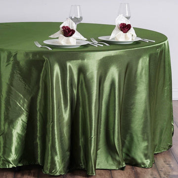 Elevate Your Event with the Olive Green Seamless Satin Round Tablecloth