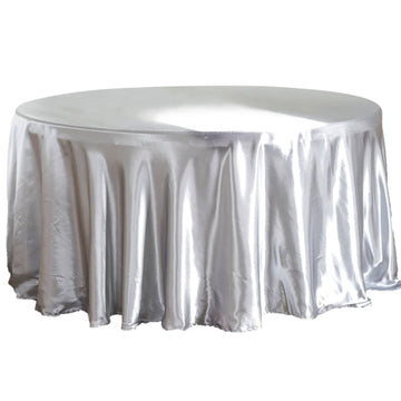 Elevate Your Event with the Silver Seamless Satin Round Tablecloth