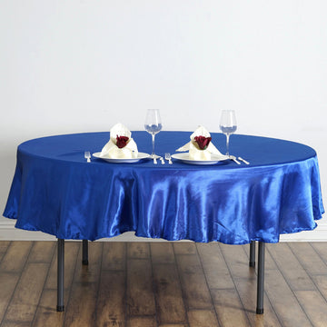 Elevate Your Event with a Royal Blue Seamless Satin Round Tablecloth 90