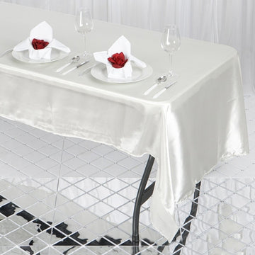 Dress Your Tables in Elegance with the Ivory Satin Seamless Smooth Satin Rectangular Tablecloth