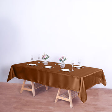 Enhance Your Tables with a Cinnamon Brown Seamless Satin Rectangular Tablecloth