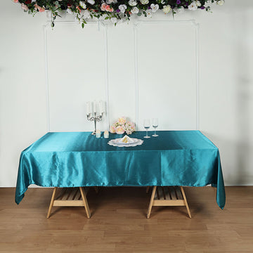 Dress Your Tables in Luxury with the Peacock Teal Satin Rectangular Tablecloth