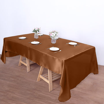 Dress Your Tables in Elegance with the Cinnamon Brown Smooth Seamless Satin Tablecloth