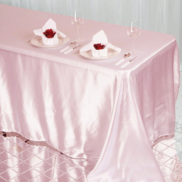 Elegant Blush Satin Seamless Rectangular Tablecloth 90"x132"