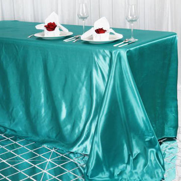 Elevate Your Event with a Turquoise Seamless Satin Rectangular Tablecloth