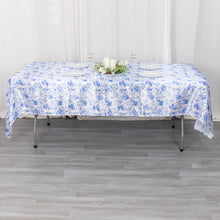 60x102inch White Blue Chinoiserie Floral Print Seamless Satin Rectangular Tablecloth