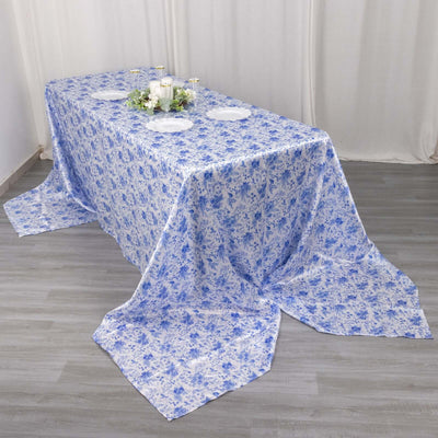 Blue floral tablecloth draped elegantly over a table.