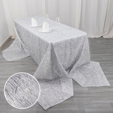 90x156inch Metallic Silver Premium Tinsel Shag Rectangular Tablecloth, Shimmery Metallic