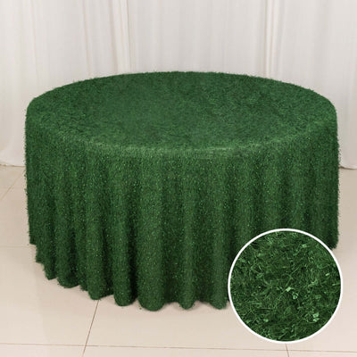 Green grass tablecloth with a round shape and textured finish