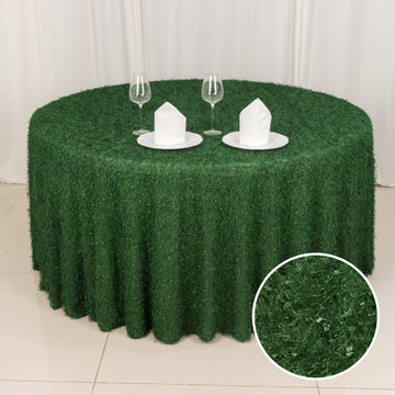 Green Fringe Shag Polyester Round Tablecloth 120