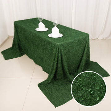 Create an Enchanting Atmosphere with the Green Fringe Shag Polyester Rectangular Tablecloth