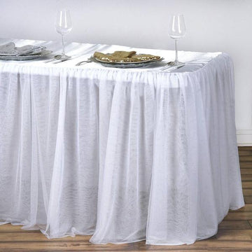 The Perfect Fit for Your Event: White Rectangular 3 Layer Skirted Tablecloth