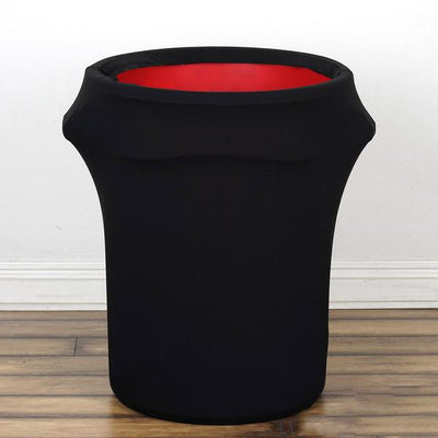 Black and red collapsible storage bin on a plain background
