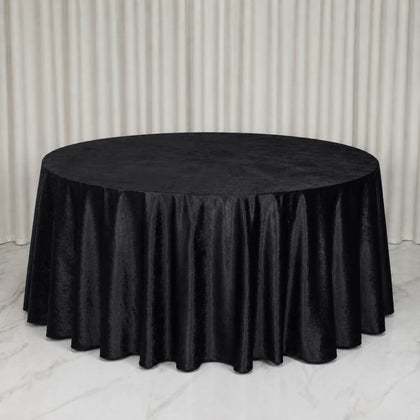 Premium Velvet Round Tablecloth 132" Black - Soft & Reusable Table Cover