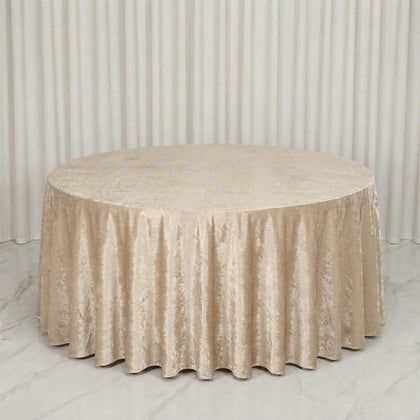 Premium Velvet Round Tablecloth 132" Champagne - Soft & Reusable Table Cover