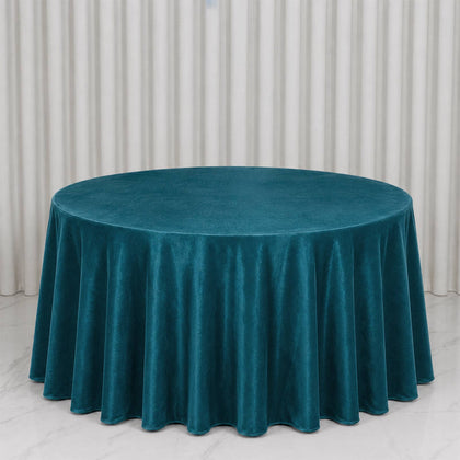 Premium Velvet Round Tablecloth 132" Peacock Teal - Soft & Reusable Table Cover