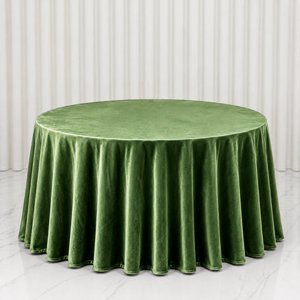 Premium Velvet Round Tablecloth 132" Olive Green - Soft & Reusable Table Cover