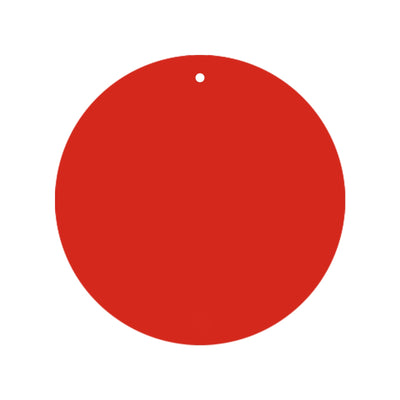 Red circular tag with a hole for hanging