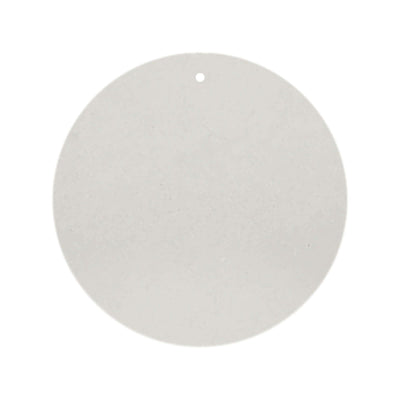 Round gray paper tag with a hole for hanging