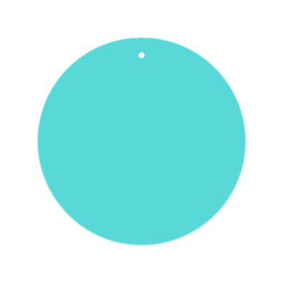 Teal circular tag with a small hole for hanging