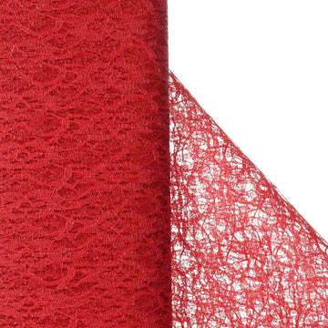 Red Floral Lace Shimmer Tulle Fabric Bolt 54"x15 Yards