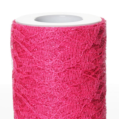 Pink lace ribbon roll with glitter, perfect for crafts and decorations.