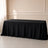 Black rectangular tablecloth draping over an 8ft table, wrinkle-resistant fabric.