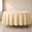 Beige round tablecloth, durable and stain-resistant for easy maintenance.