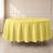 Yellow polyester round tablecloth 108" - durable and stain-resistant.