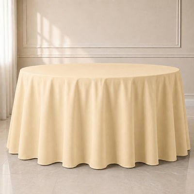 Polyester Round Tablecloth 120" Beige - Durable & Seamless Table Cover