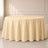 Beige polyester round tablecloth, 120 inches, durable seamless cover.