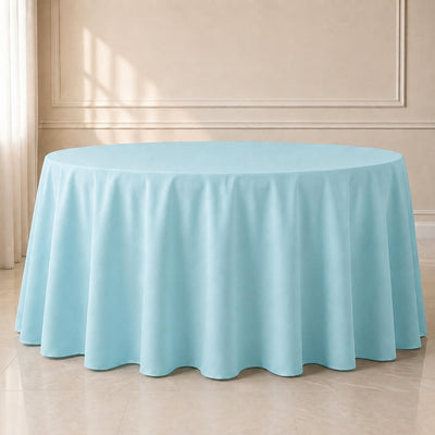 Polyester Round Tablecloth 120" Light Blue - Durable & Seamless Table Cover