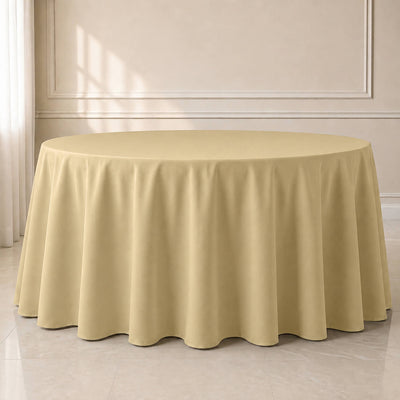 Polyester Round Tablecloth 120" Champagne - Durable & Seamless Table Cover
