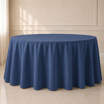 Polyester Round Tablecloth 120" Dark Denim Blue with Faux Denim Design - Seamless Finish for Modern Events