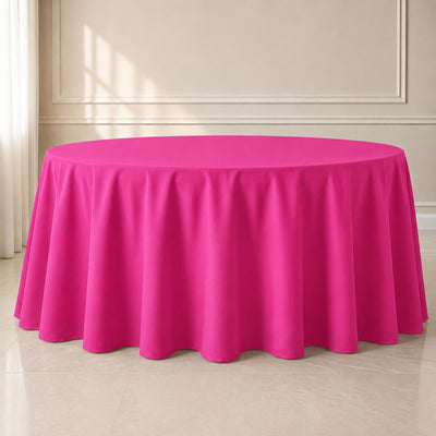 Polyester Round Tablecloth 120" Fuchsia - Durable & Seamless Table Cover
